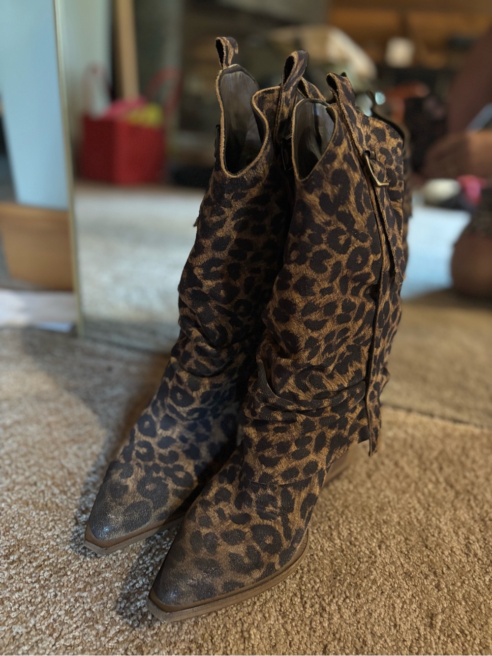Miu Miu Leopard Print Women's Western Ankle Boots - Brown